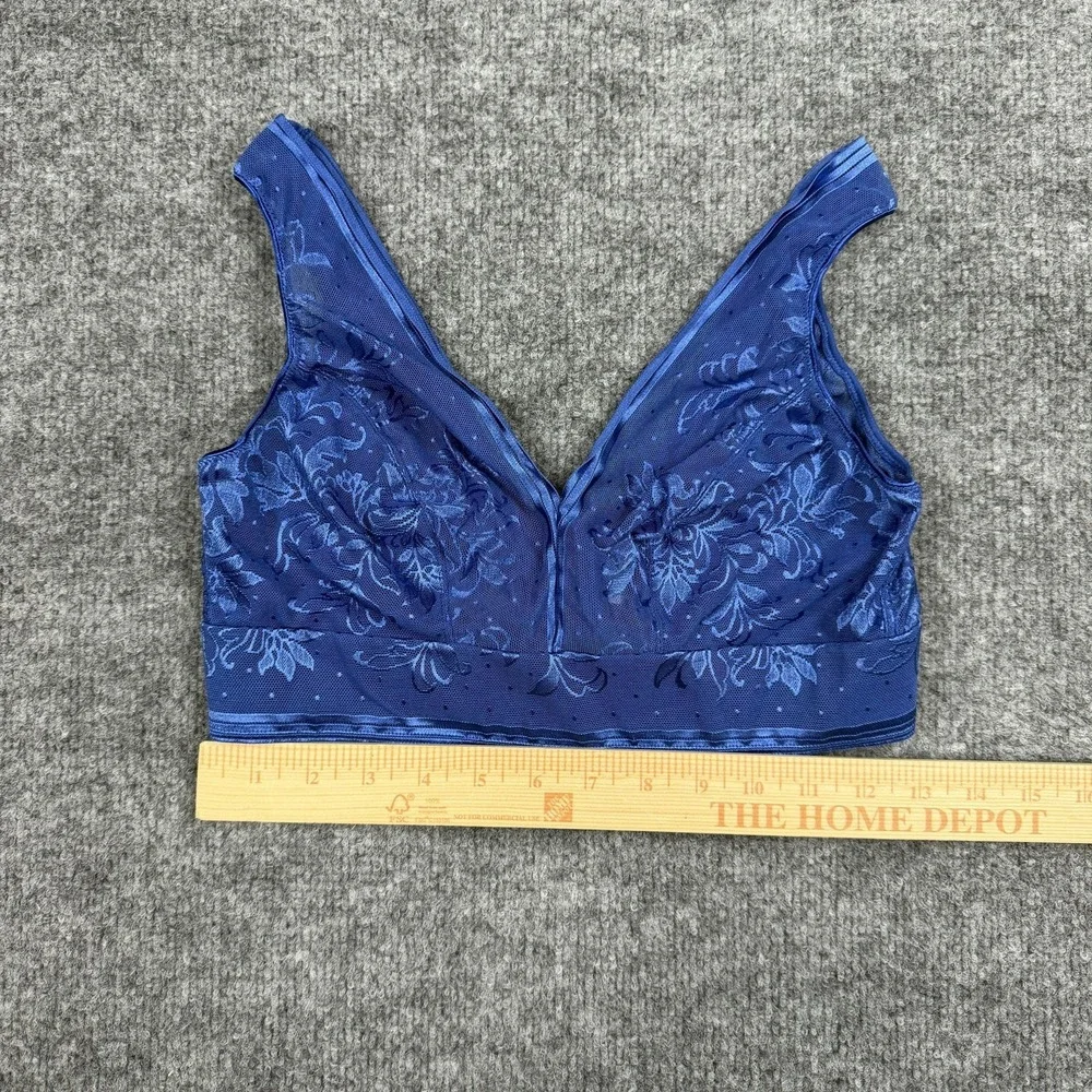 Wacoal Bralette Womens‎ 34 Blue Floral Lace Wireless Unlined Stretch Bra